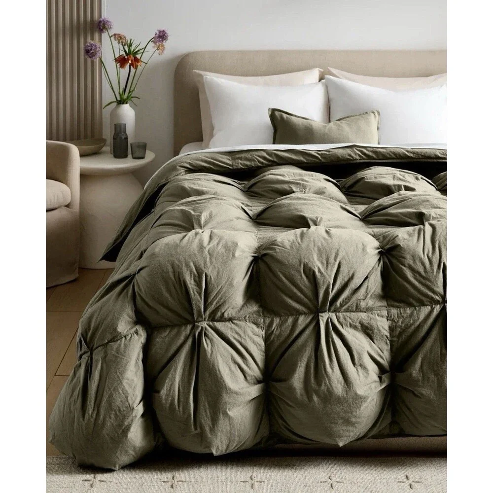 Quince Cotton Pintuck Comforter King Cal King Dusty Olive Organic Cotton $174